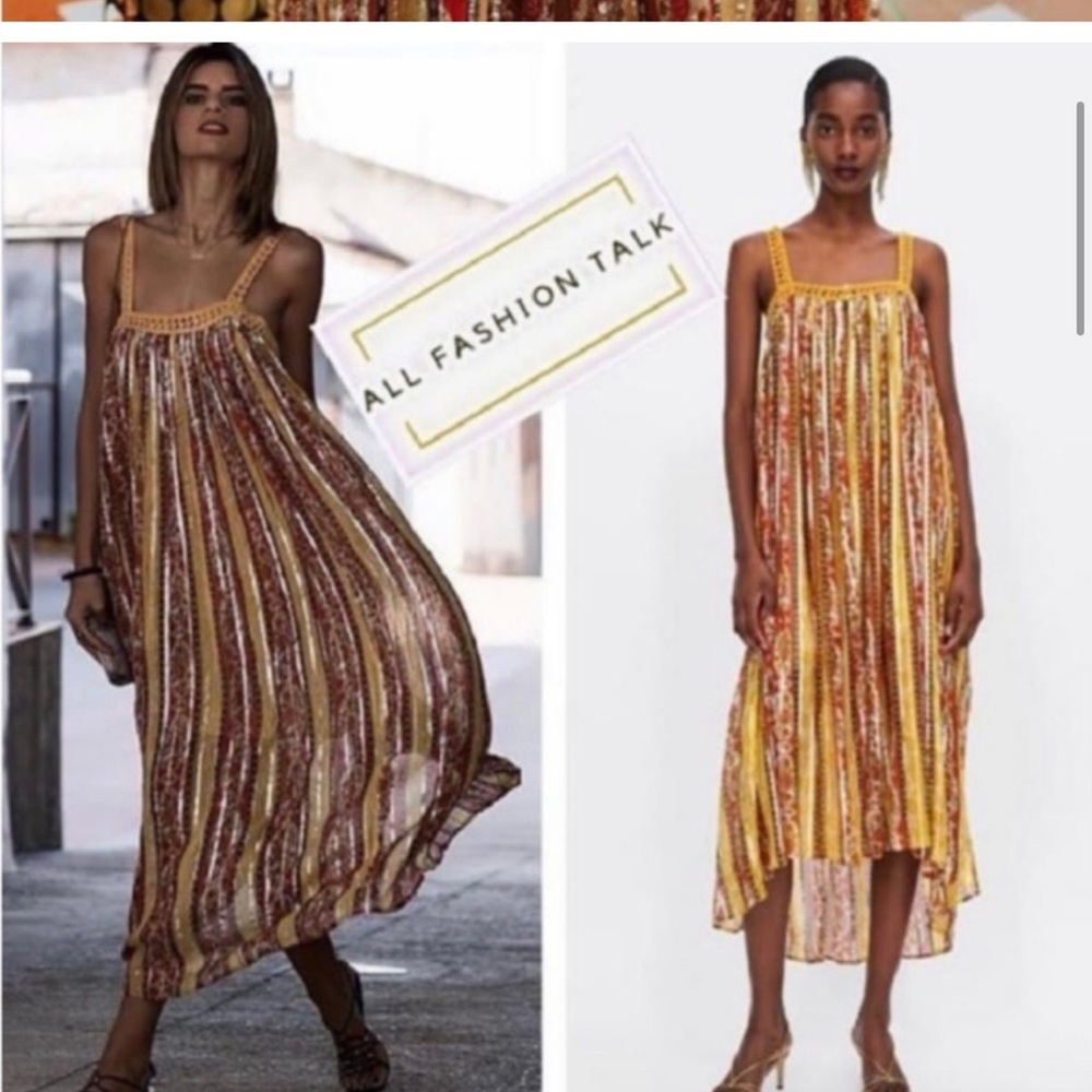 ZARA WOMAN Yellow Orange Crochet Top Flowy Beach Island Dress Size Small